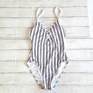 Nautica Navy White Stripe One-Piece Swimsuit Size S